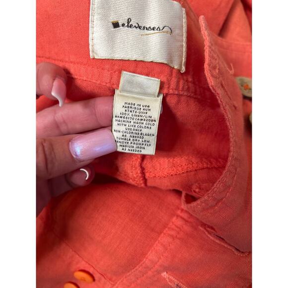 Elevenses sailor pants wide leg trouser 100% linen coral orange SZ 0 high waist - Picture 6 of 9